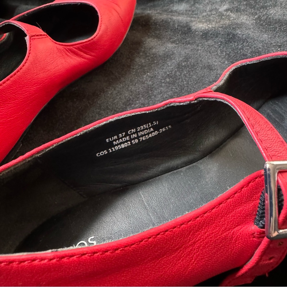 COS Pleated red Leather Mary-Jane ballet flat shoes - Picture 12 of 17